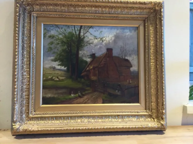 Monogrammed, antique 19th century oil on canvas painting dated 1887
