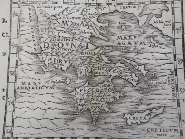 Ottoman Balkans Macedonia Greece Epirus Crete 1579 Petri rare wood cut map