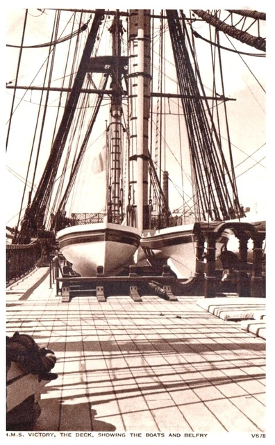 Hms Victory,The Deck,Showing The Boats & Belfry.vtg Real Photo Postcard*C12