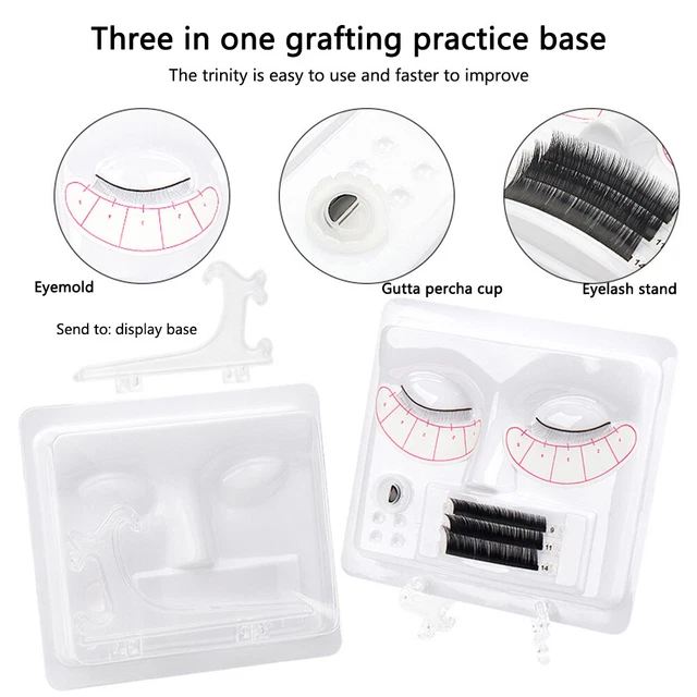 3 in 1 Eyelash Extension Practice Tray Face Model Portable Eyelashes Palette Set
