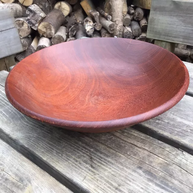 Large Vintage Hand Turned Possibly Teak Wood Serving Fruit Bowl 12.5” Diameter