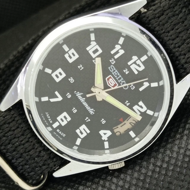 VINTAGE REFURBISHED SEIKO 5 AUTO 7009A JAPAN MENS DATE BLACK WATCH 598-a313022-9