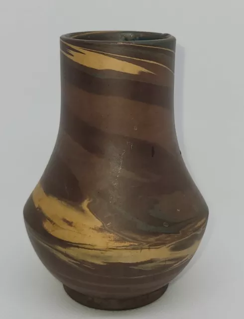 1920s Niloak Pottery Mission Ware Layering Color Swirls Baluster Vase 4.25" USA 3
