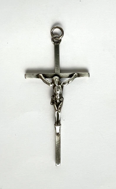 Pendentif Croix Ancien En Argent Et Vermeil - Poinçon Crabe, Occasion Très Bon état, Thème Religieux