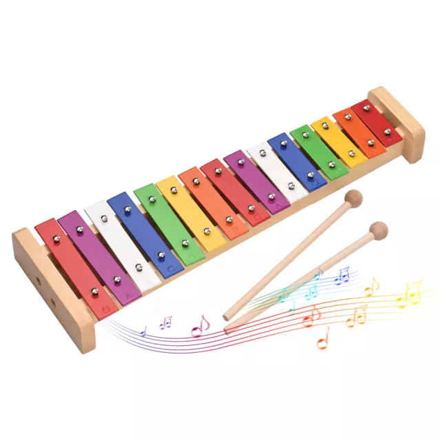 15 Notes Xylophone  Glockenspiel Chromatic Metal Xylophone With Mallets W9E9