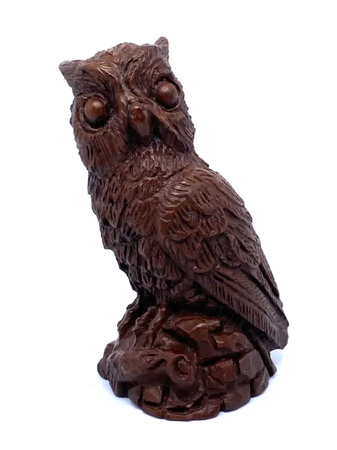 Vintage Red Mill Mfg Carved Owl 1985 Pecan Shell Resin 4-3/4" Tall USA Excellent