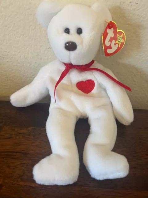 TY VALENTINO BEAR Beanie Baby 1993 W/Tag Errors brown nose and black ...