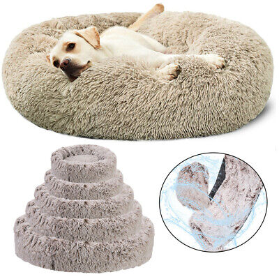 35" Round Fluffy Dog Bed Donut Cuddler Cozy Sponge Waterproof Pet Calming Beds