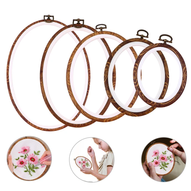 5 piezas Bordados Oval Cross Stitch Aros Anillos Imitados Madera Pantalla Marco