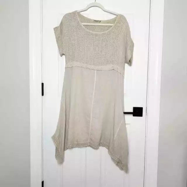 CONTESSA TERESA Size S Lagenlook Beige Sand Asymmetrical Hem Dress Boho