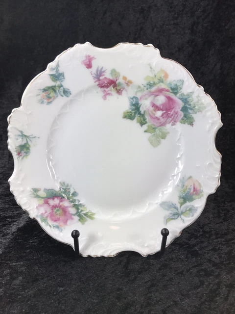Antique Hermann OHME EGLANTINE Bread Plate Pink Flowers Silesia c. 1900- 1920