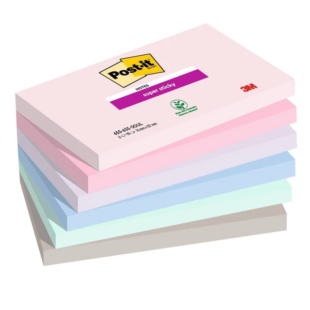 Blocco Post it® Super Sticky - 655-6SS-SOUL - 76 x 127 mm - colori Soulful - 90
