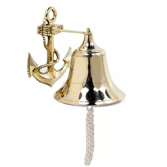 9" Premium Brass Polished Decorative Ornamental Anchor Bell | Pirate's Decora...