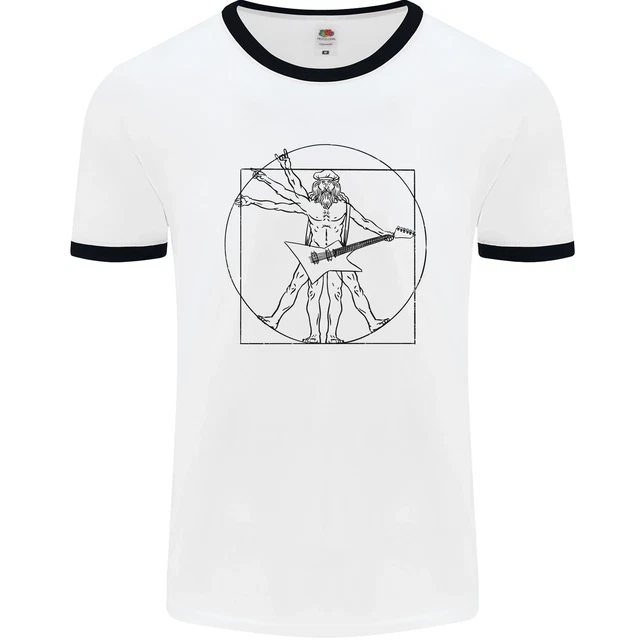 T-shirt chitarrista vitruviano Old Rocker Chitarra divertente da uomo bianco