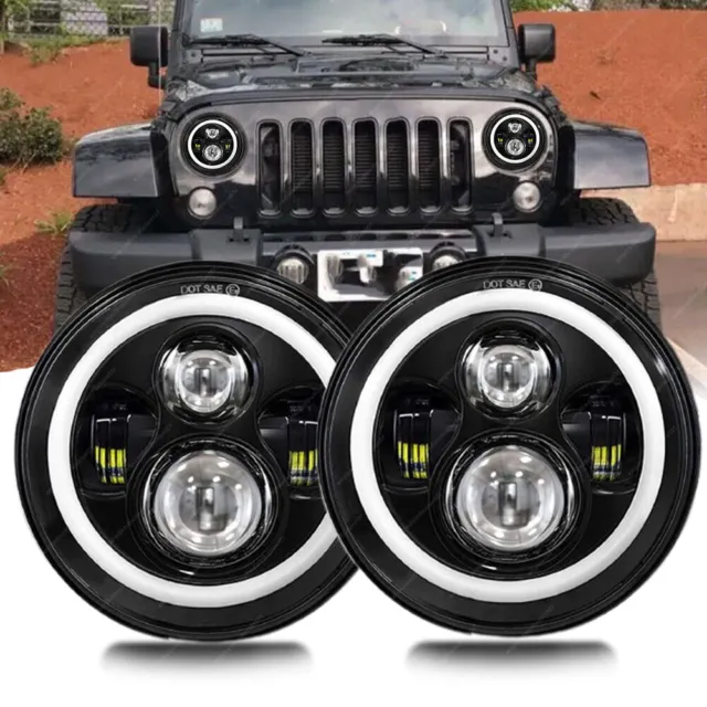 Pair 7" Round LED H4 Headlights Hi/Lo Beam For Jeep Wrangler JK TJ CJ LJ Newest