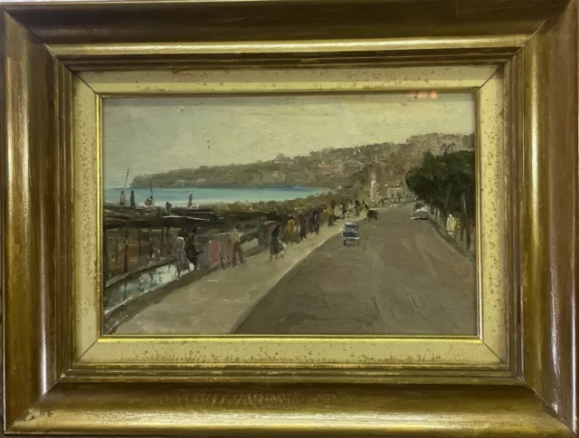 quadro antico vecchio dipinto a olio su tavola 900 paesaggio napoli con cornice