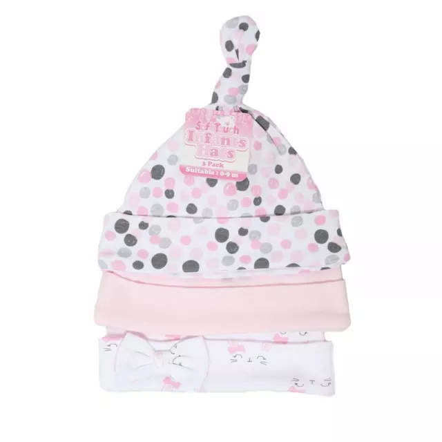 Triple pack de chapeaux lapins pour bébés filles roses et blancs taille 0-9 mois 2