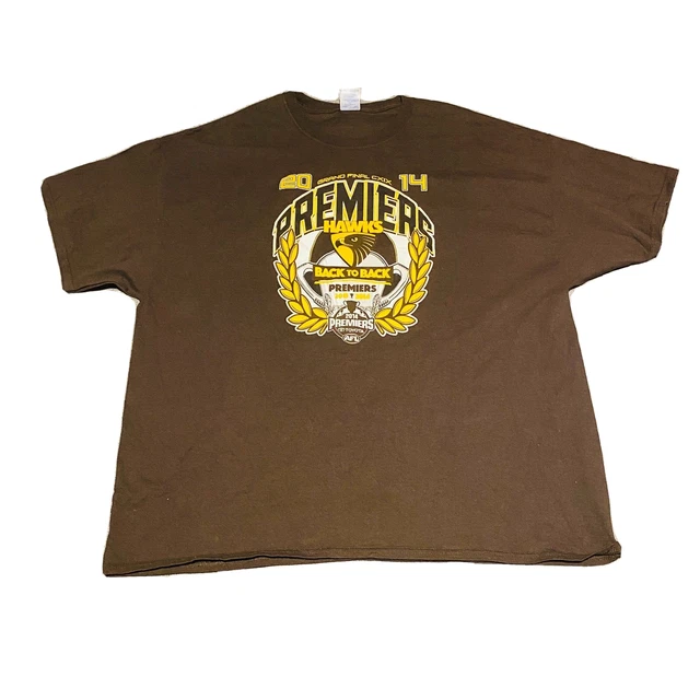 Hawthorn Hawks Shirt Mens Size XXXL 3XL Brown AFL Premiers 2013-14