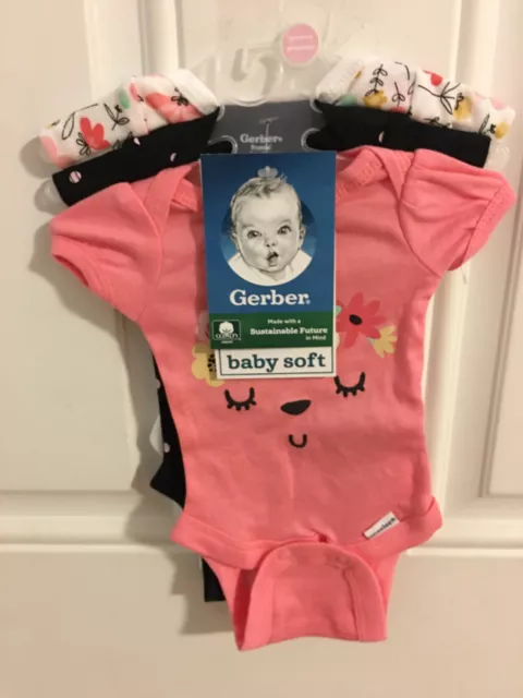 Brand New Baby Girl's Size Preemie 3 Pack Gerber Onesies