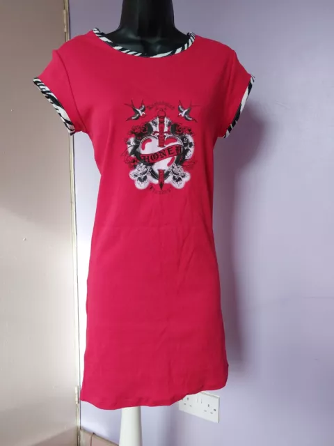 RECLAIMED VINTAGE red rib mini T-SHIRT dress - logo & zebra binding SIZE 12 NEW 2