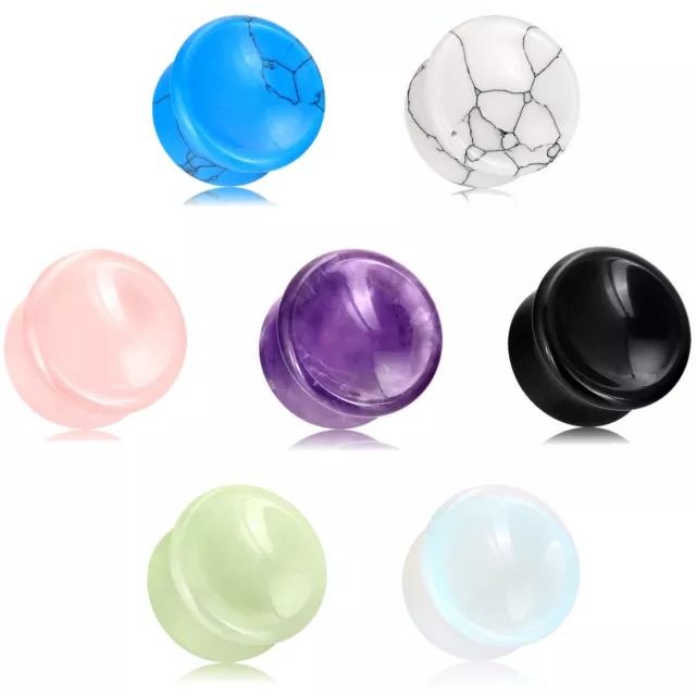 Ear Gauge Plugs Organic Concave Stone Flesh Tunnels Eyelets Double Flared - Pair