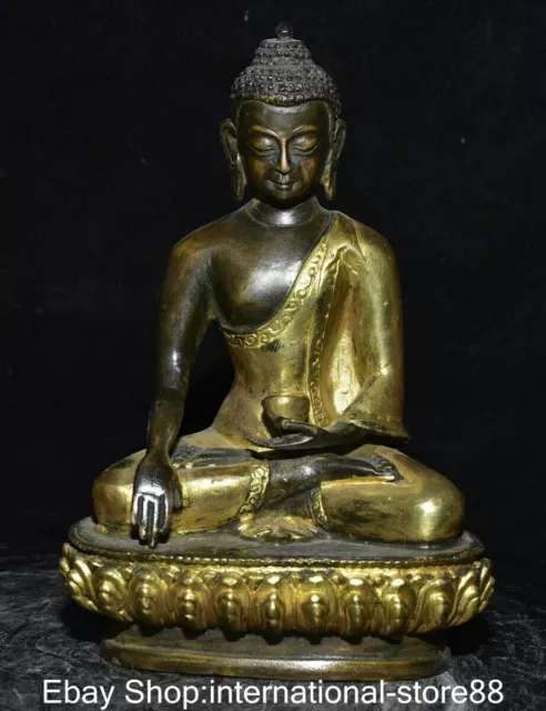 6.2" Old Tibetan Bronze Gilt Buddhism Shakyamuni Amitabha Buddha Jar Statue