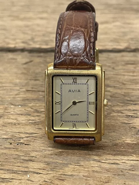 Mens  Gold Plated AVIA Rectangular Tank Watch . Working