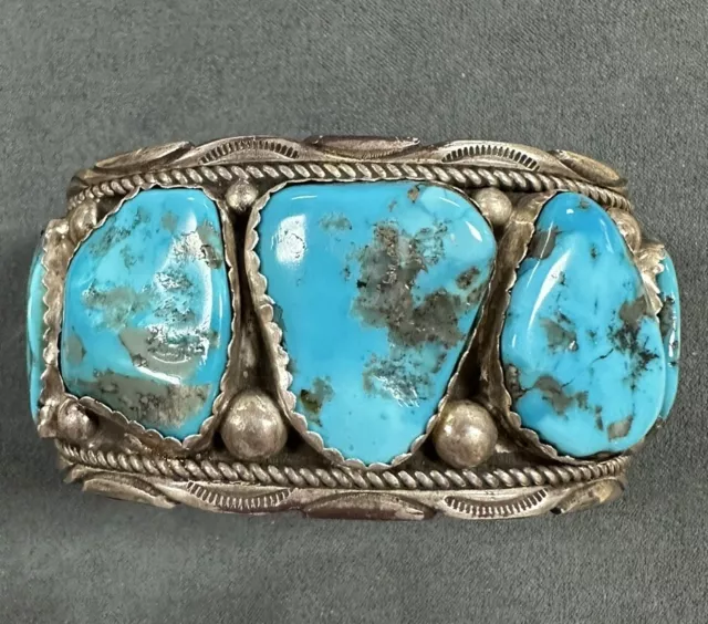 Sterling Silver Navajo Turquoise Cuff Bracelet Tom Yazzie