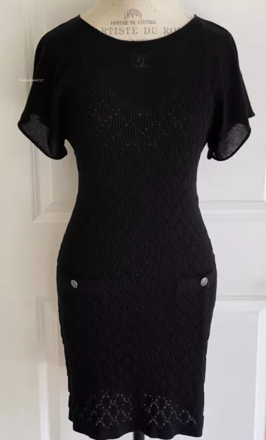 NWT $2350 CHANEL 20P Black Knit Quilted Cc Logo Dress 38 $1,375.00