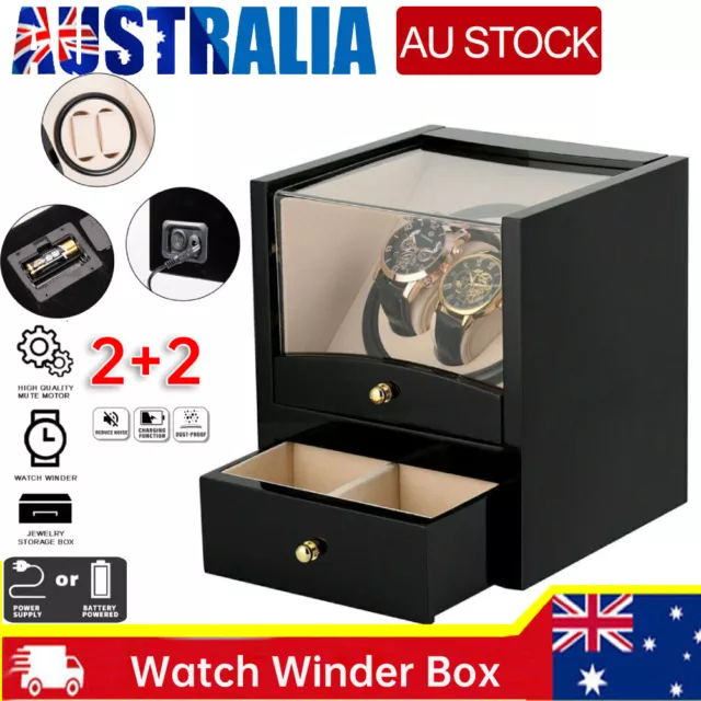 2+2 Dual Automatic Rotation Watch Winder Box Silent Motor Luxury Storage Xmas AU