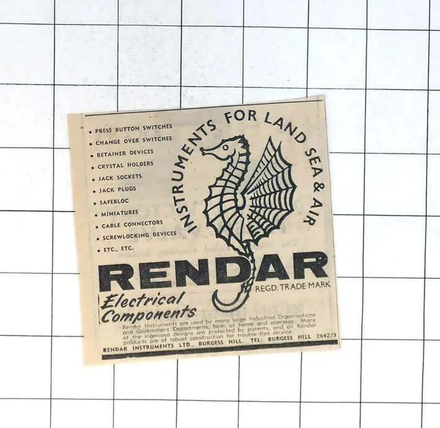 1964 RENDAR INSTRUMENTS Ltd Burgess Hill Electrical Components £5.00 ...