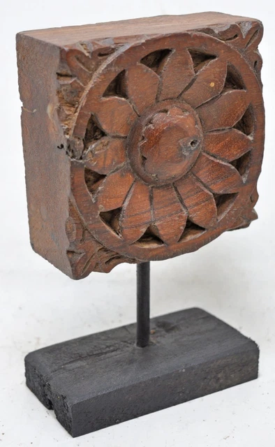 Ancien Panneau Sculpté Main En Bois – Floral – Original