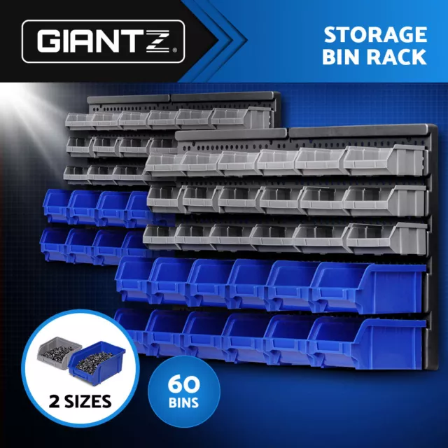 Giantz 60 Storage Bin Rack Wall Mounted Tools Organiser Shed Work Bench Garage