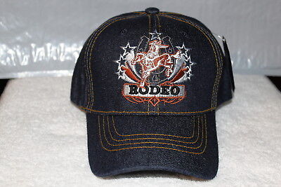 Cowboy Riding Bucking Horse Horseshoe Star Stars Rodeo Baseball Cap Hat