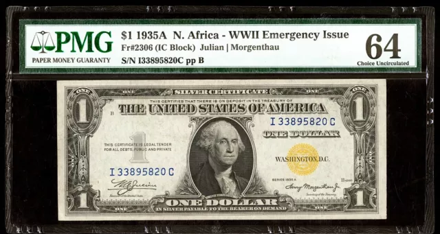 1935A WWII Emergency Issue North Africa Silver Certificate IC Block PMG Ch 64