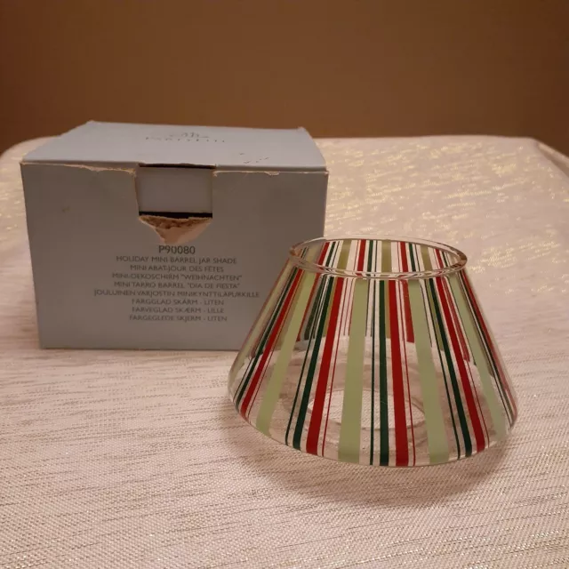 PartyLite P90080 Holiday Mini Barrel Jar Shade Green Red Stripes