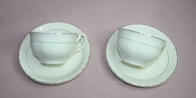 Vintage  Lot Of 2 Grindley Cream Petal Cup & Saucer Green Strip England