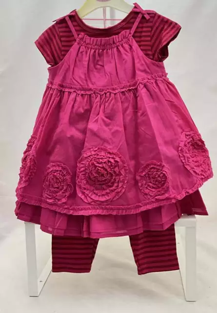 ensemble 4 pièces robe fuschia haut et legging rayé bandeau bébé 6 à 24 mois