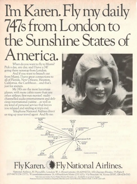 Fly National Airlines 1973 Original Advertising' Vintage Fly I'M And ' Karen