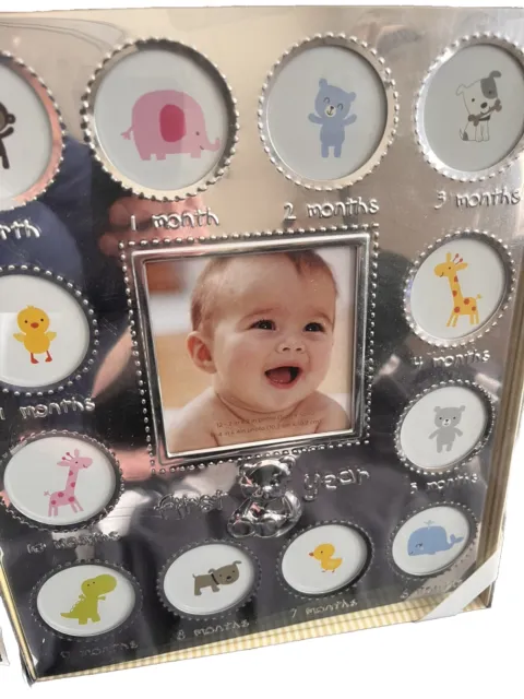 NWT Carters Baby's First Year Picture Frame Silver Tone Collage Frame