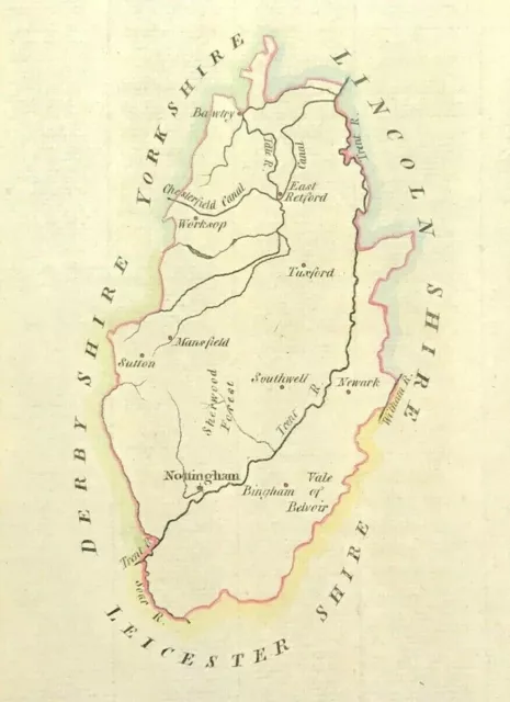 map Nottinghamshire 1803 by John Aikin England Delineated Original with text