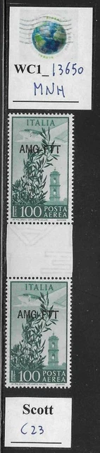 WC1_13650. ITALY: TRIESTE FTT. Gutter pair 100 L. 1950 DEMOCRAT air. Sc C23. MNH