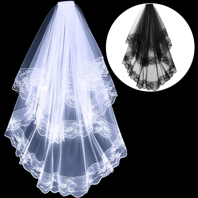 Lace Bridal Veils With Comb Short Two Layer Wedding Veils Hair Accessories