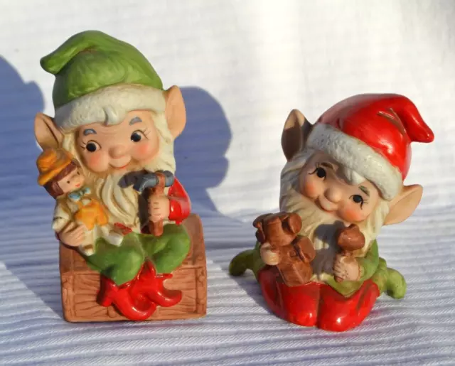 Homco Christmas Elf Ceramic 2 Figurines vintage Santa's Toy Makers 5406