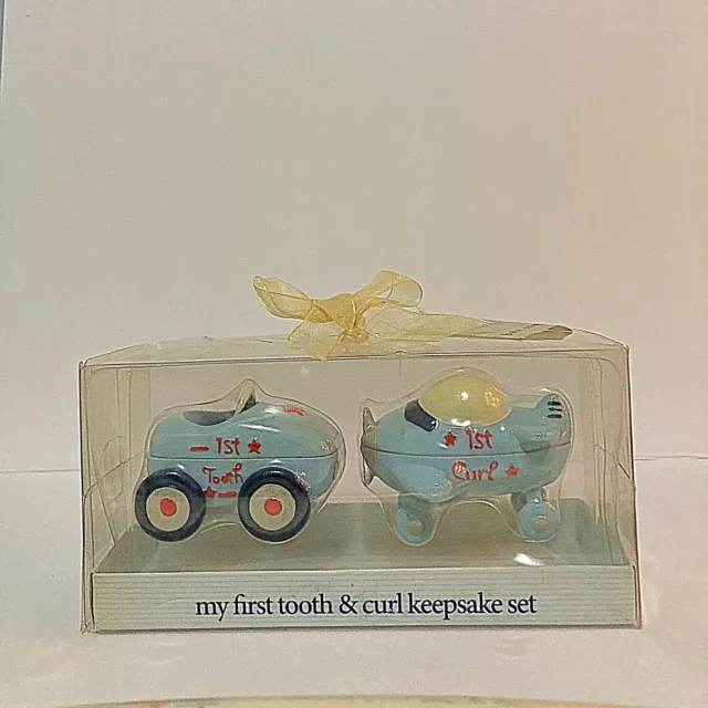 NIB Baby Essentials Airplane Car Baby Boy First Tooth Curl Keepsake Box Set Gift