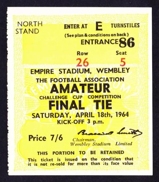 1964 FA Amateur Cup Final CROOK TOWN v ENFIELD *Near Mint Condition Ticket*