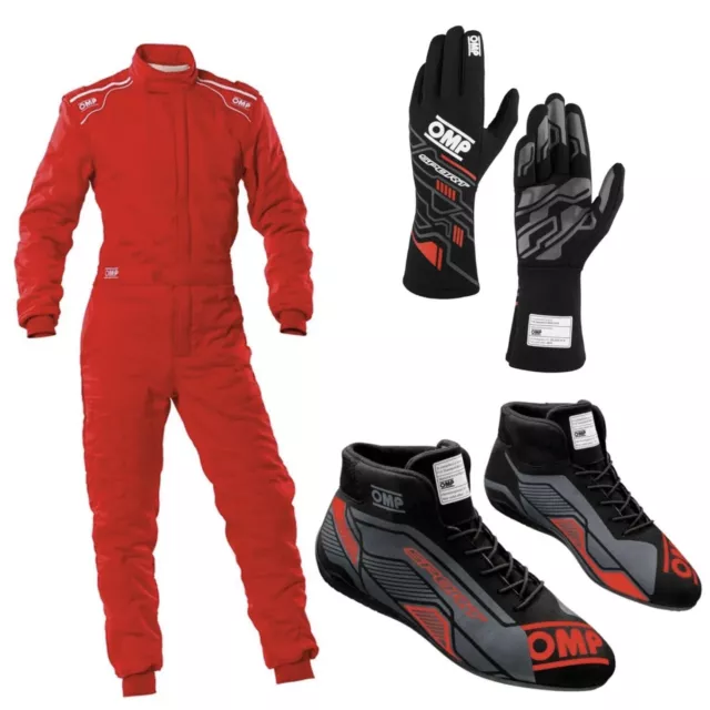 OMP Driver Set Suit Gloves Shoes Bundle for Go Karting and Rally Racing Red