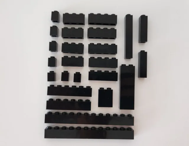 25 LEGO black bricks: 1x1 (3005) 1x3 (3622) 1x4 (3010) 1x6 (3009) 1x12 (6112)