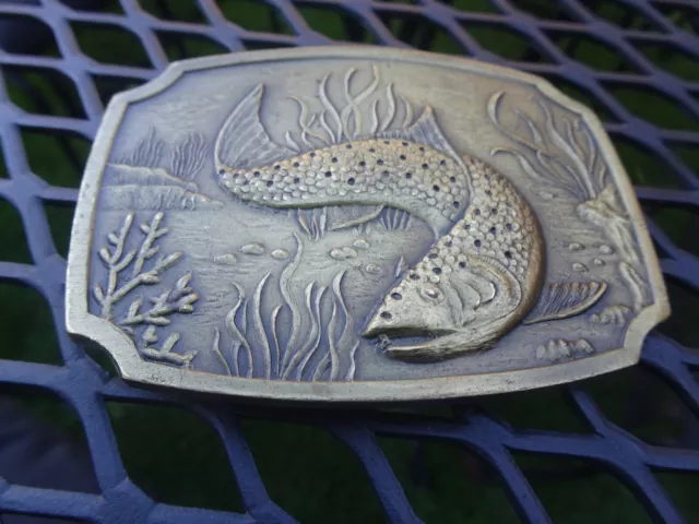 Fish Belt Buckle Trout Salmon Etc. Solid Brass Appx. 2 3/8" X 3 1/4"