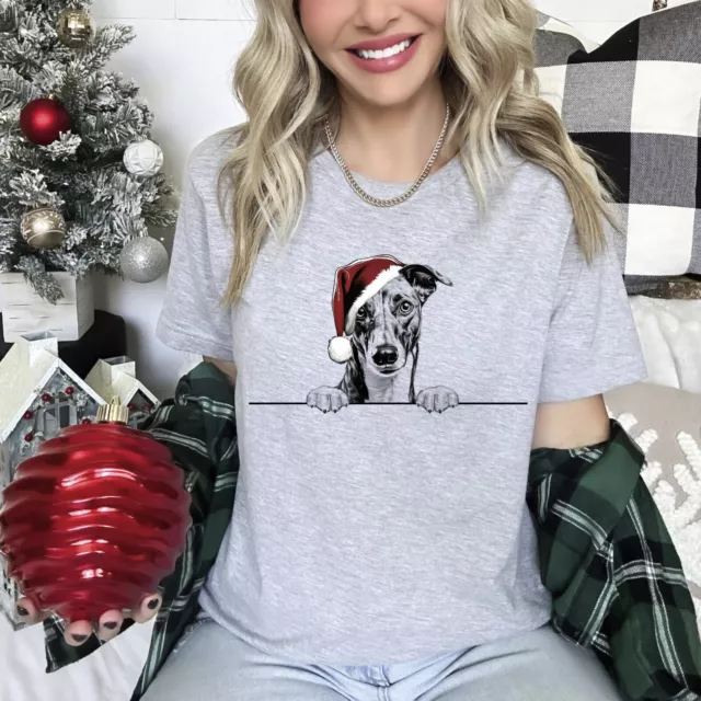 Xmas T Shirt Greyhound Dog Xmas Shirt Christmas T-Shirt Xmas TShirt Santa Hat